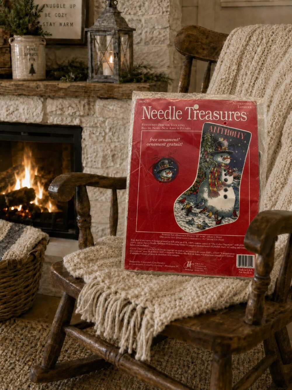 Vintage Needle Treasures Feathered Friends Snowman Stocking Needlepoint Kit
